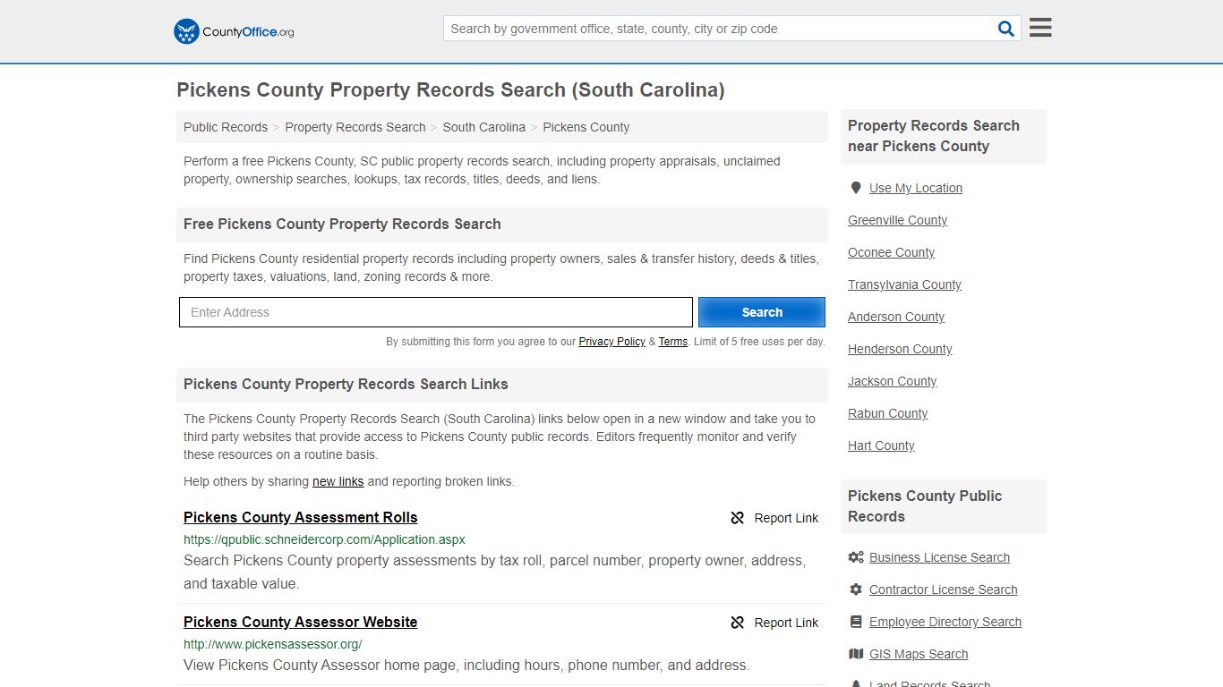 Property Records Search - Pickens County, SC (Assessments ...